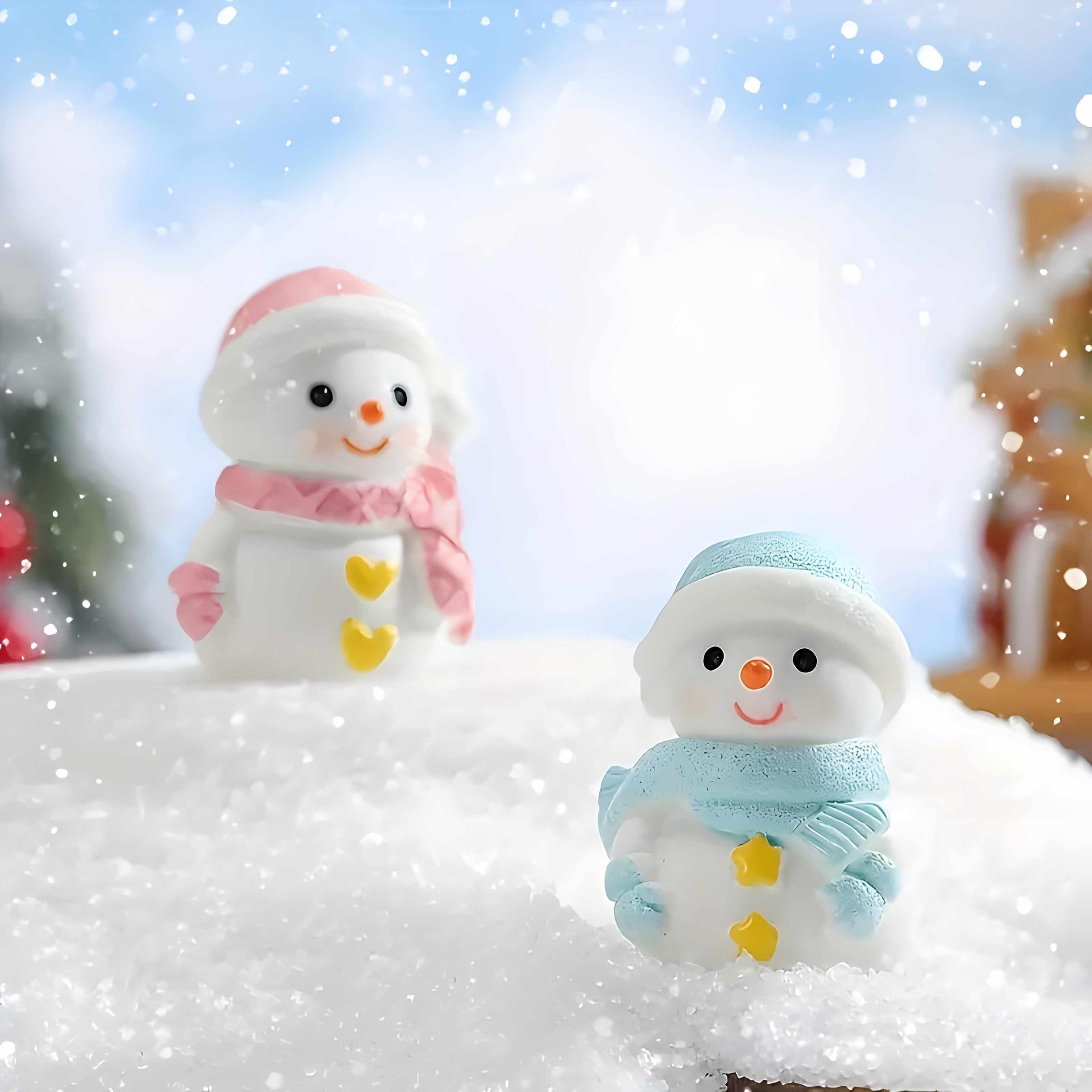 Cute Mini Snowman Resin Figurine, Holiday Decoration Ornament, Desktop Photo Prop, Christmas Cake Decor, Blue Cp Design