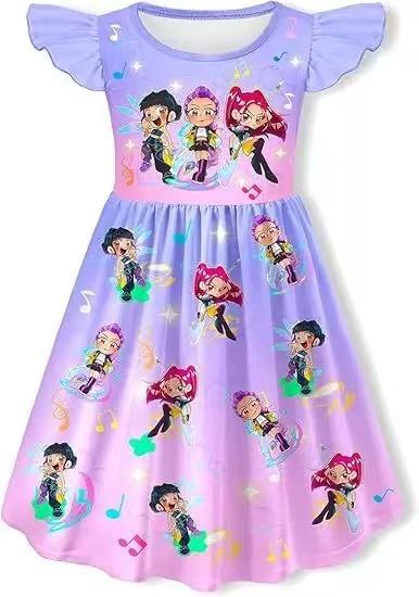 Girls' Summer Short-Sleeve 3D Random Print Cute Dress - Kids' Fashion Clothing, Ideal Gift for Children, Perfect for Casual Attire, Festive Occasions