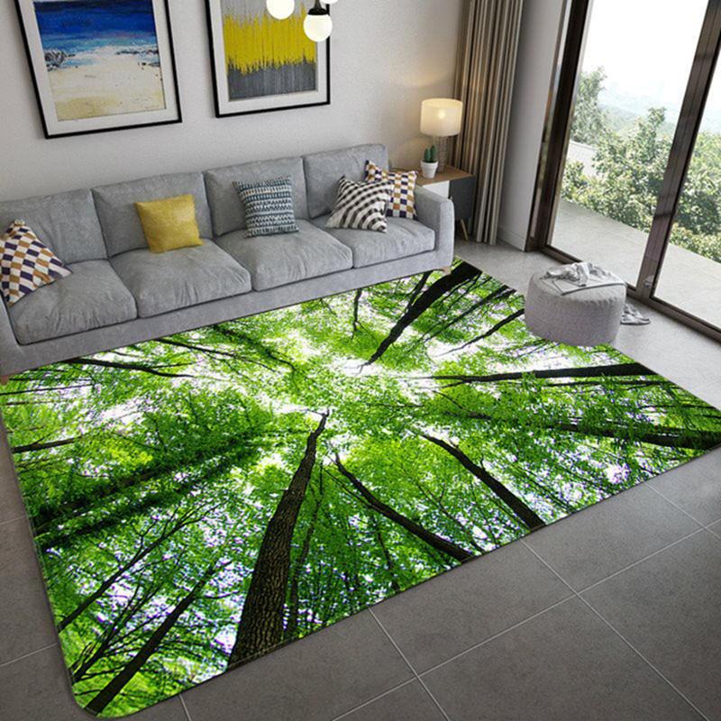 Green Forest Tree Hole Flannel Area Rug - Realistic Jungle Landscape Print Soft Mat for Living Room, Non-Slip Nature Home Decor#ForestRug #TreeHoleMat #JungleLandscapeDecor #RealisticCarpet #NonSlipFlannelRug