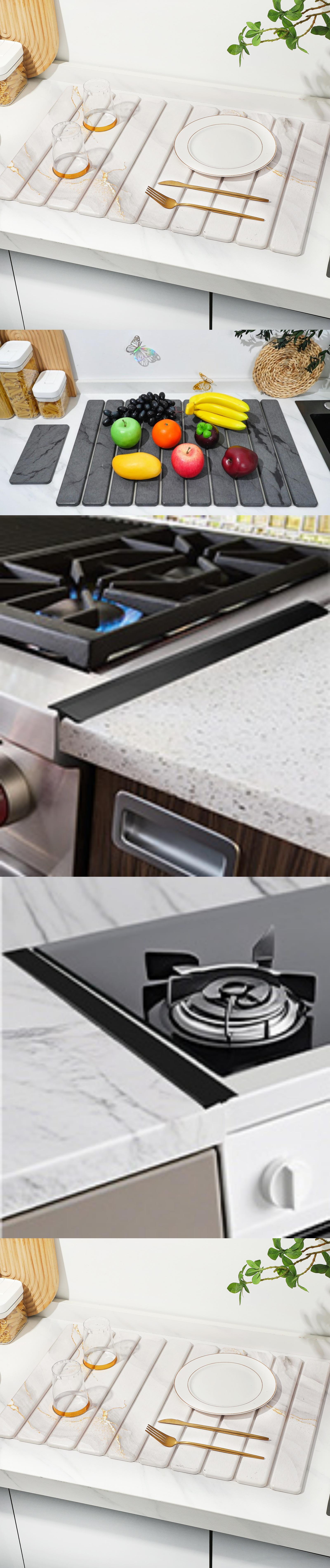 2 PCS 24"×16" & 8“x4" Large Stone Dish Drying Mat for Kitchen Counter,Quick Dry Stone Dishes Mats,Marbled Water Absorbing Diatomaceous Earth Drying Pad for Countertop Bottles Utensils Cups, White Gold