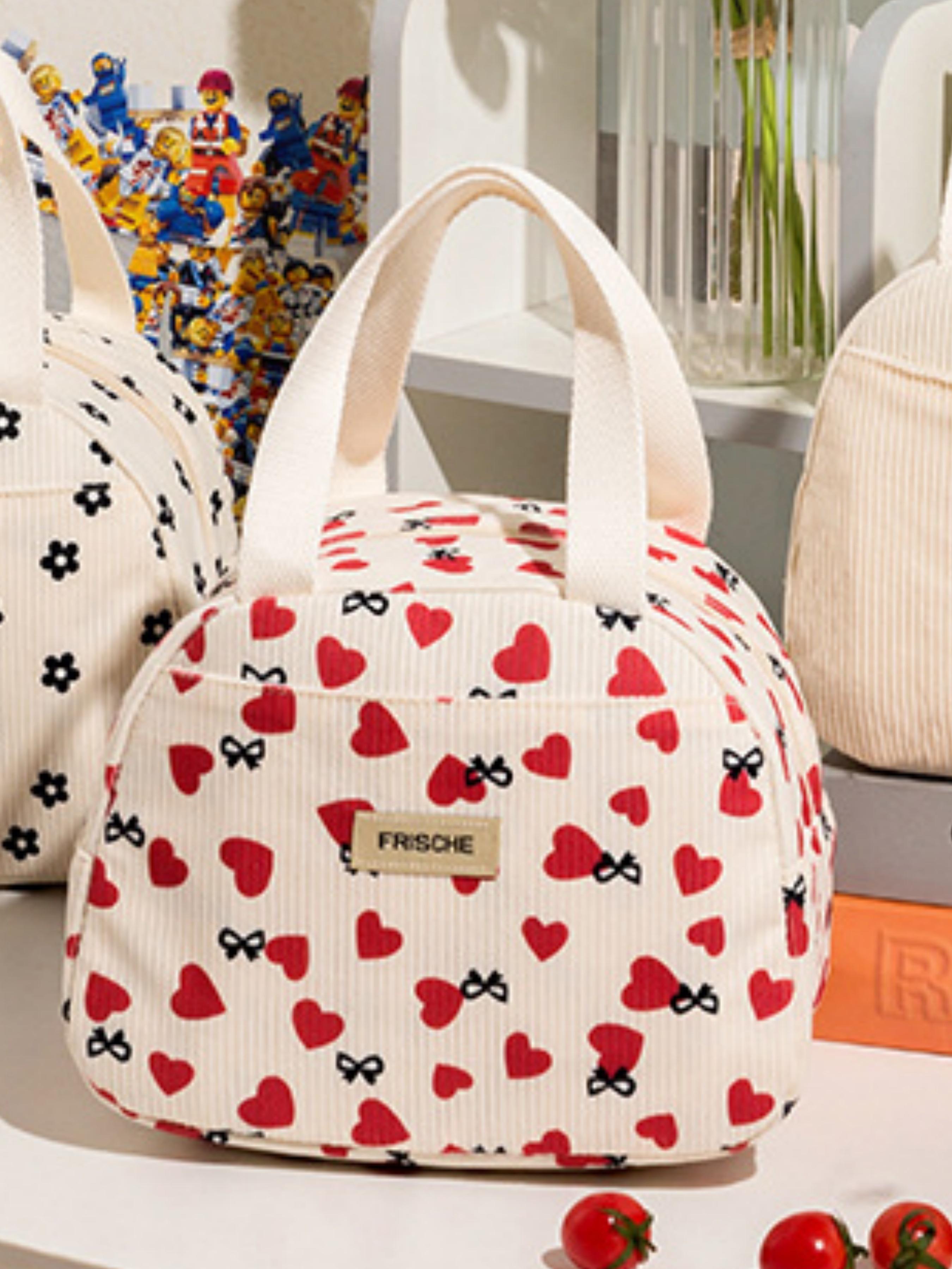 Strawberry Floral Large Capacity Insulated Lunch Box Bag, Heat-Resistant Wide Mouth Bento, Ideal for Picnics, Easy Carry, Spacious, Compatible with Containers