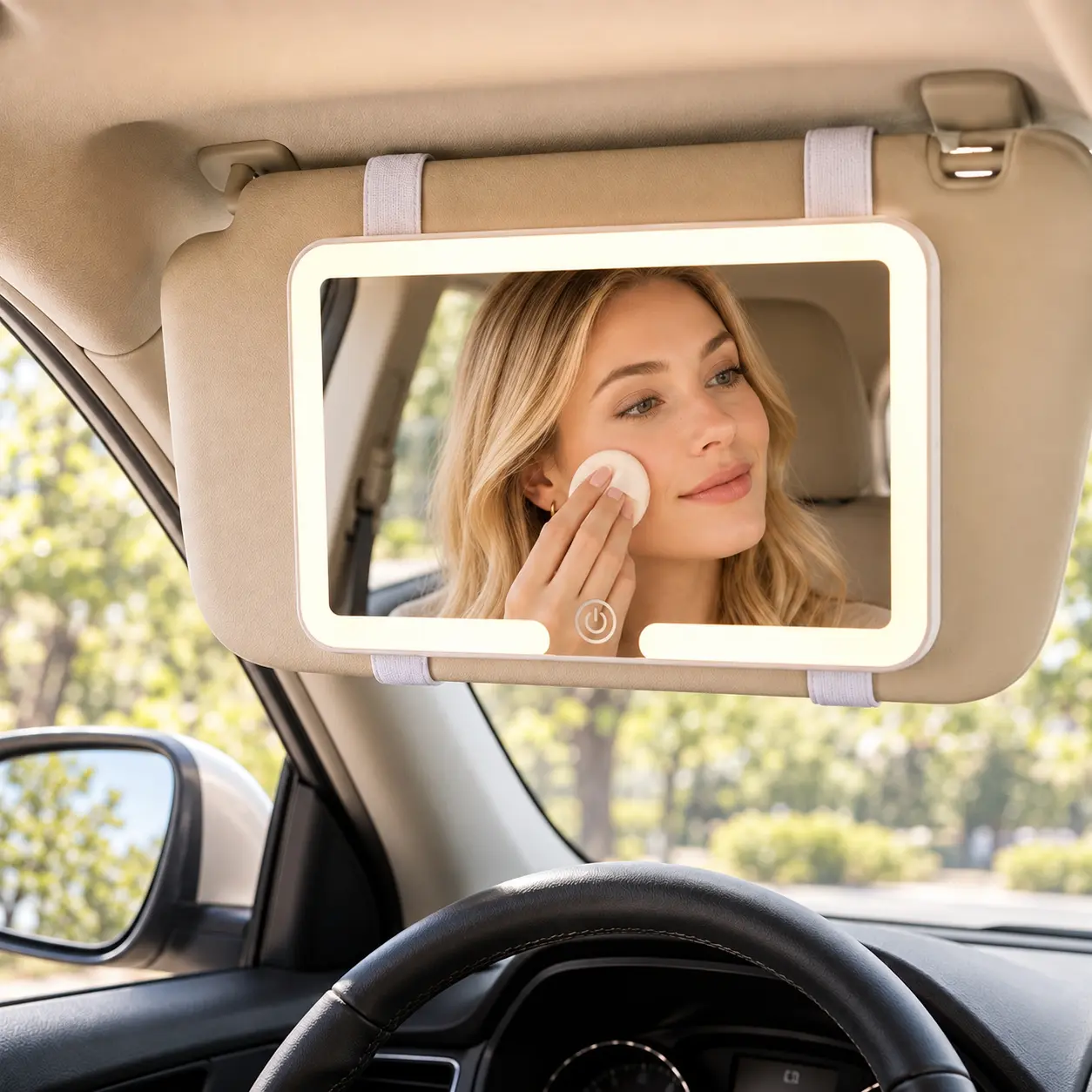Car Vanity Mirror with Lights, Rechargeable Dimmable LED Sun Visor Makeup Mirror with Touch Control, Travel Beauty Essentials and Car Accessories for Women