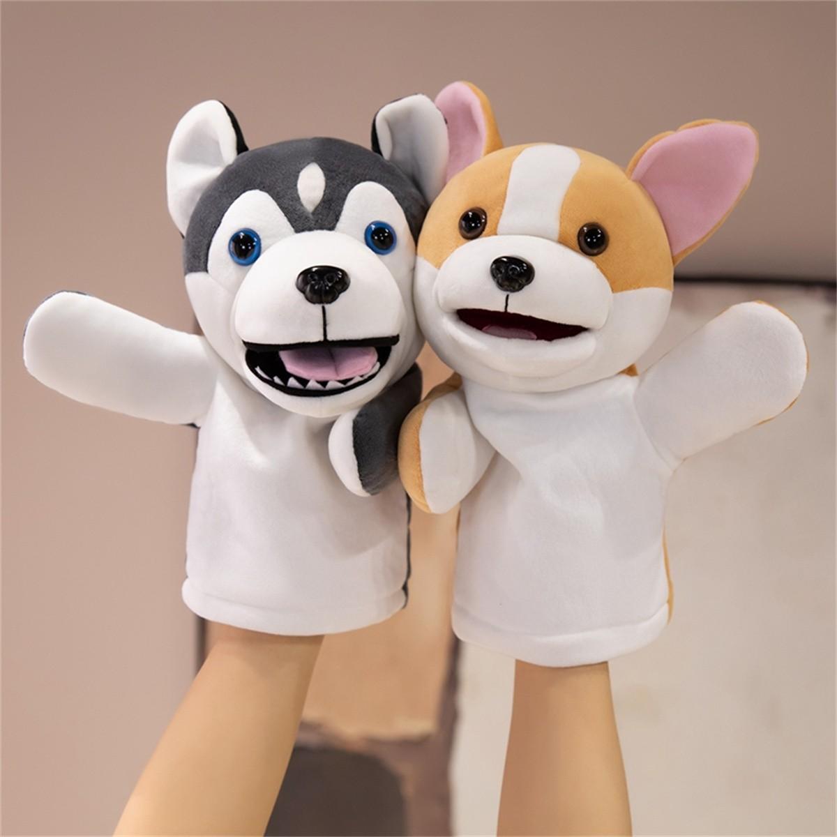 25cm/9.84inch Puppy Hand Puppet Series Plush Toys, soft and fluffy stuffed animals, Dalmatian/Little Yellow Dog/Husky/Corgi, suitable for parent-child interaction, pretend play, role-playing, classroom props, birthday gifts, party games, graduation season