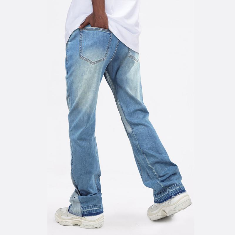 GINGTTO Men's Stacked Flared Jeans Relaxed Bootcut Patchwork Streetwear Straight Leg Stretch Denim Pants