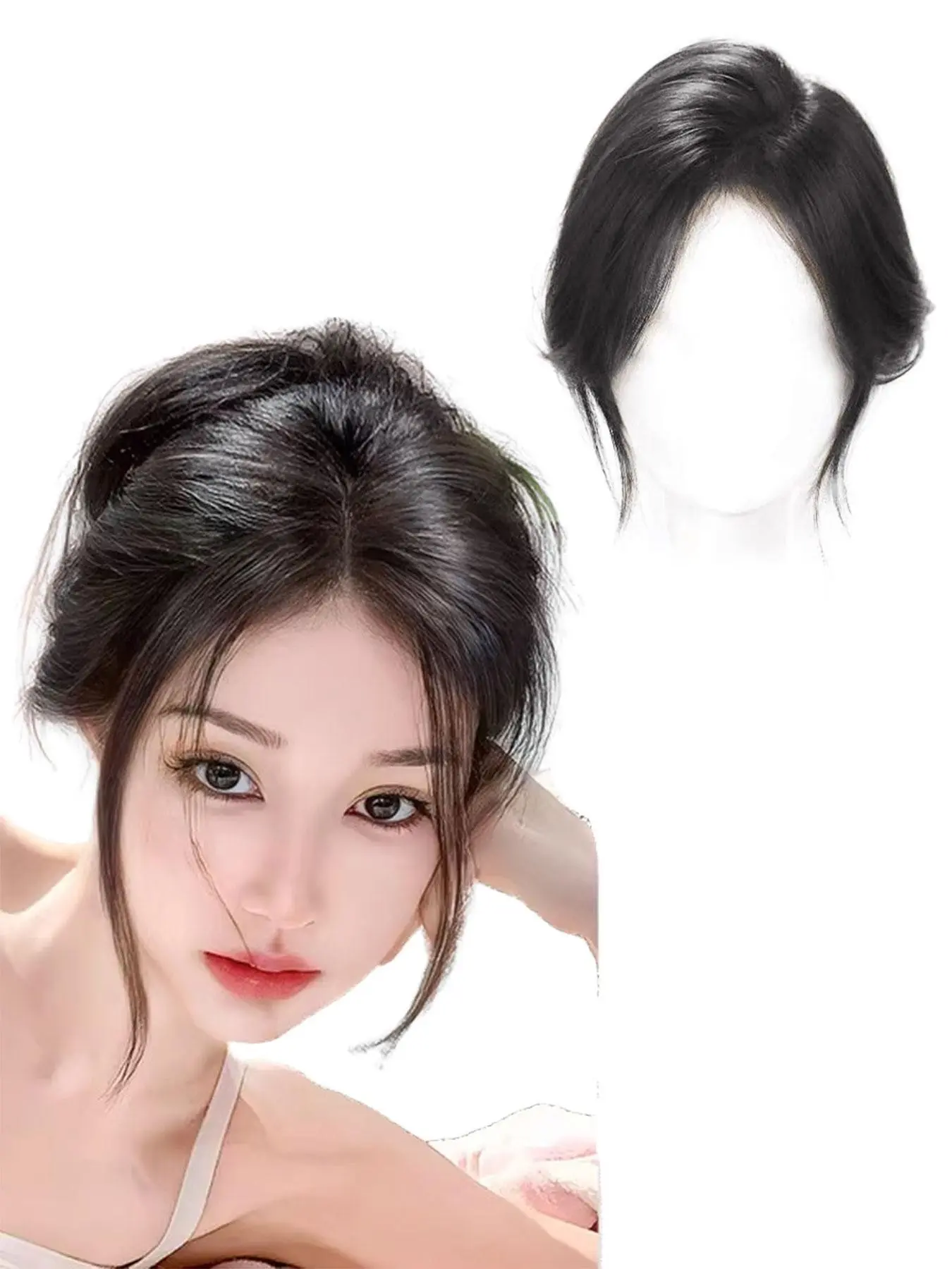 Women's Synthetic Bangs Wig, Natural Puffy Design, Increase Hair Volume, 3D Lift, Invisible Seamless Water Wave, Synthetic Curly Wavy, Daily Wear, Synthetic Extensions, Natural Fluffy Synthetic, Messy Curly Bangs, Fluffy False Bangs