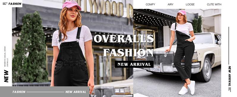 Danedvi Women's Casual Denim Overalls Adjustable Straps Jeans Pants Jumpsuits with Pockets