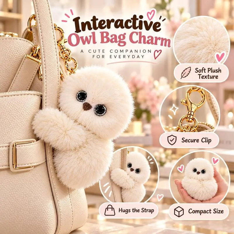 Interactive Owl Bag Charm, Talking Plush Toy, Rotatable Head, Repeating Voice, Cute Pendant, Backpack Accessory, Christmas Gift, New Year Gift, Halloween Gift