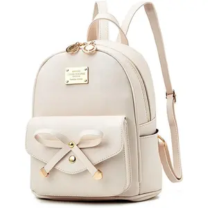 Girls Bowknot Cute Leather Backpack Mini Backpack Purse for Women