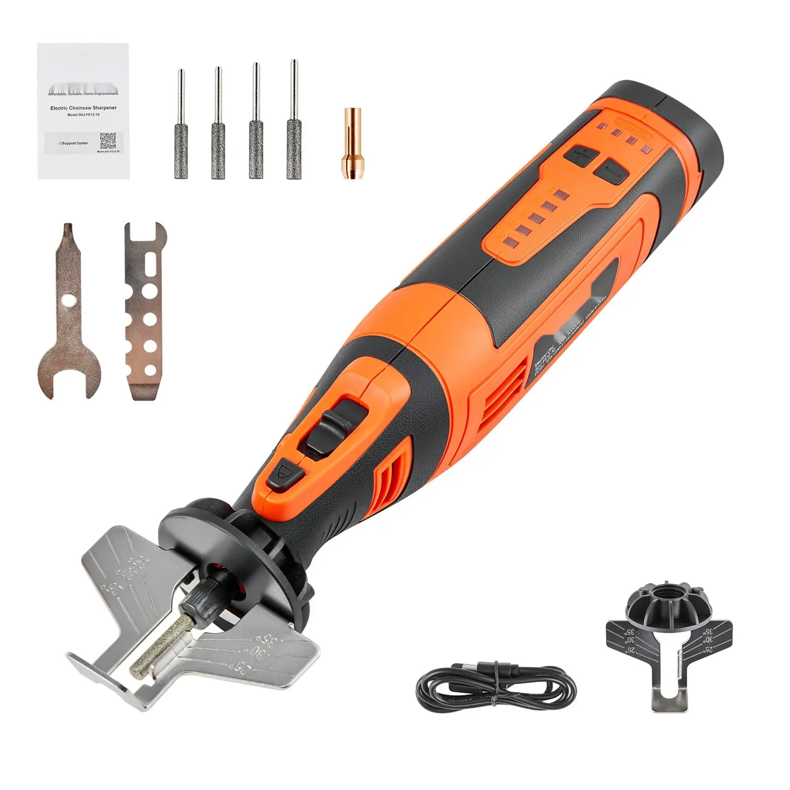 Cordless Chainsaw Sharpener, 5-Speed Adjustable Electric Saw Chain Sharpener With 5000-30000 RPM Range, Rechargeable Handheld Sharpening Tool, Includes 4 Sharpening Heads, Angle Guide, Portable Design