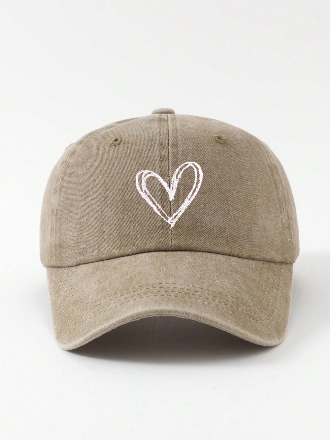 1PC Women's Embroidered Heart Baseball Hat, Adjustable Sun Protection Casual Cap, Ideal for Outdoor Spring Fall Travel Beach, Unisex 2000s Shade Hat