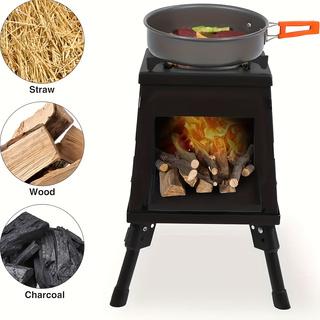 Portable Wood Stove Grill, Non-Slip Handle BBQ Oven, Ideal for Home & Camping Use, Cast Iron Grate for Grilling Meat & Veggies