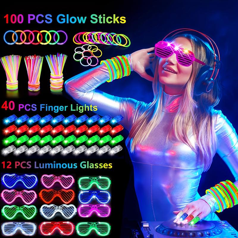 168pcs Party Supplies, Light Up Party Favors 12pcs LED Glasses, 16pcs Foam Glow Sticks, 40pcs Finger Lights, 100pcs Glow Sticks, for Wedding, Concert, Mardi Gras, Birthday Party, Ring Favors, for Halloween and Christmas Decoration Masks Neon