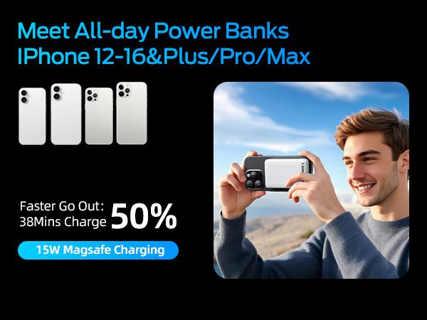 MOVE SPEED Qi2 Certified Magnetic Power Bank Kickstand, 5000mAh(0.3inch)/10000mAh(0.5inch) Ultra Slim MagSafe Portable Charger 15W Ultra-Fast Charging Portable Charger, 30W USB-C MagSlim Charger with Cable for iPhone 17, Travel Essential