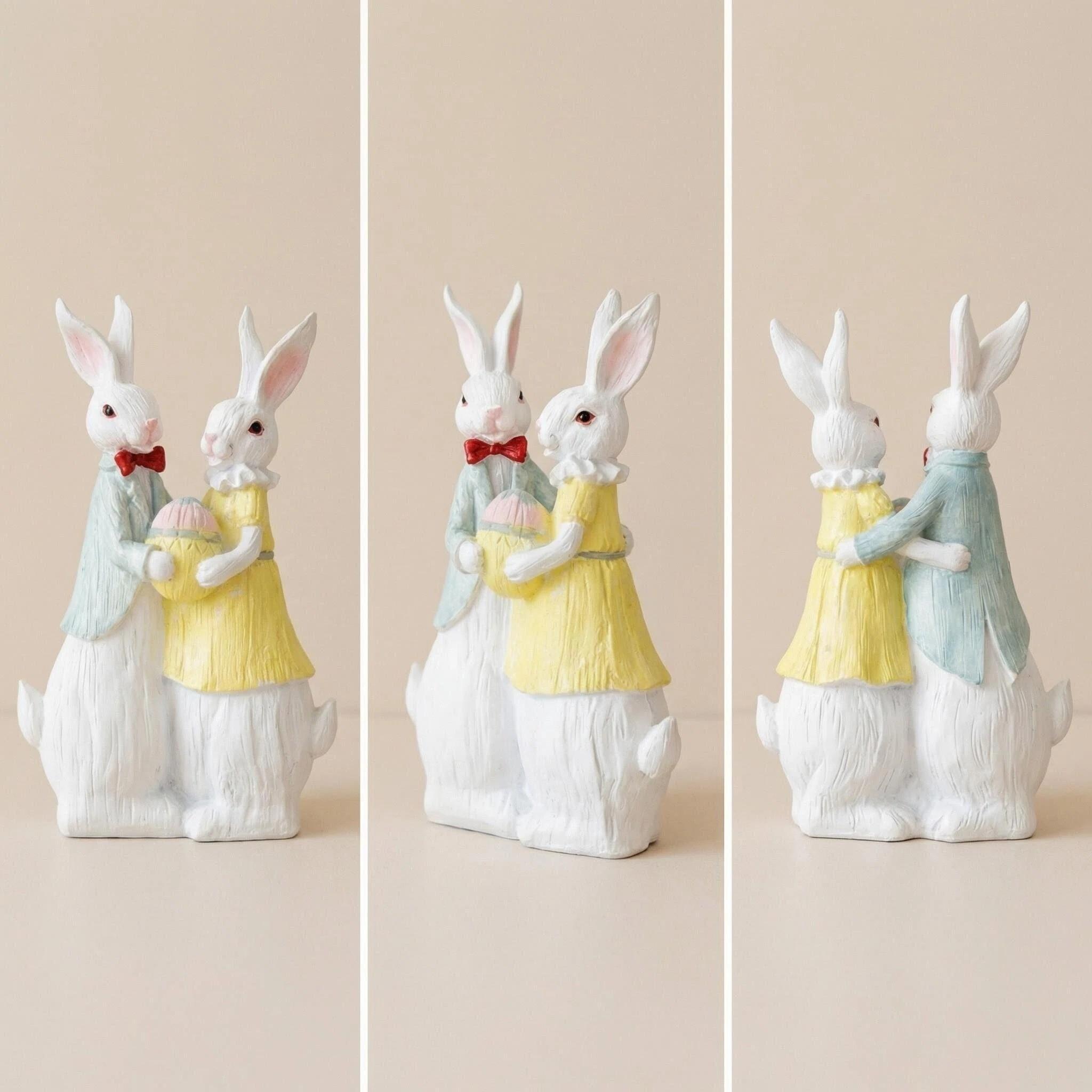 [Vibrant Easter Bunny Statue] Vibrant Resin Easter Bunny and Egg Statue - Charming Festive Garden Decor for Outdoor & Tabletop Display