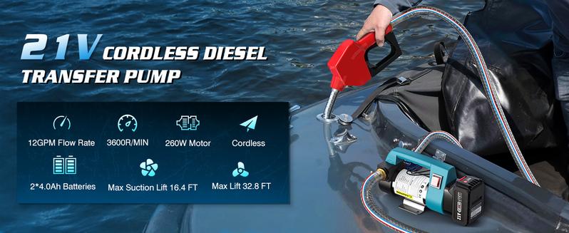 Seesii 21V Cordless Fuel Transfer Pump - 12 GPM Electric Diesel Pump with 2x4.0Ah Batteries, Auto-Shutoff Nozzle & 2x6.6FT Hoses- Portable Kit for Diesel, Kerosene & Machine Oil, Black Friday Deals
