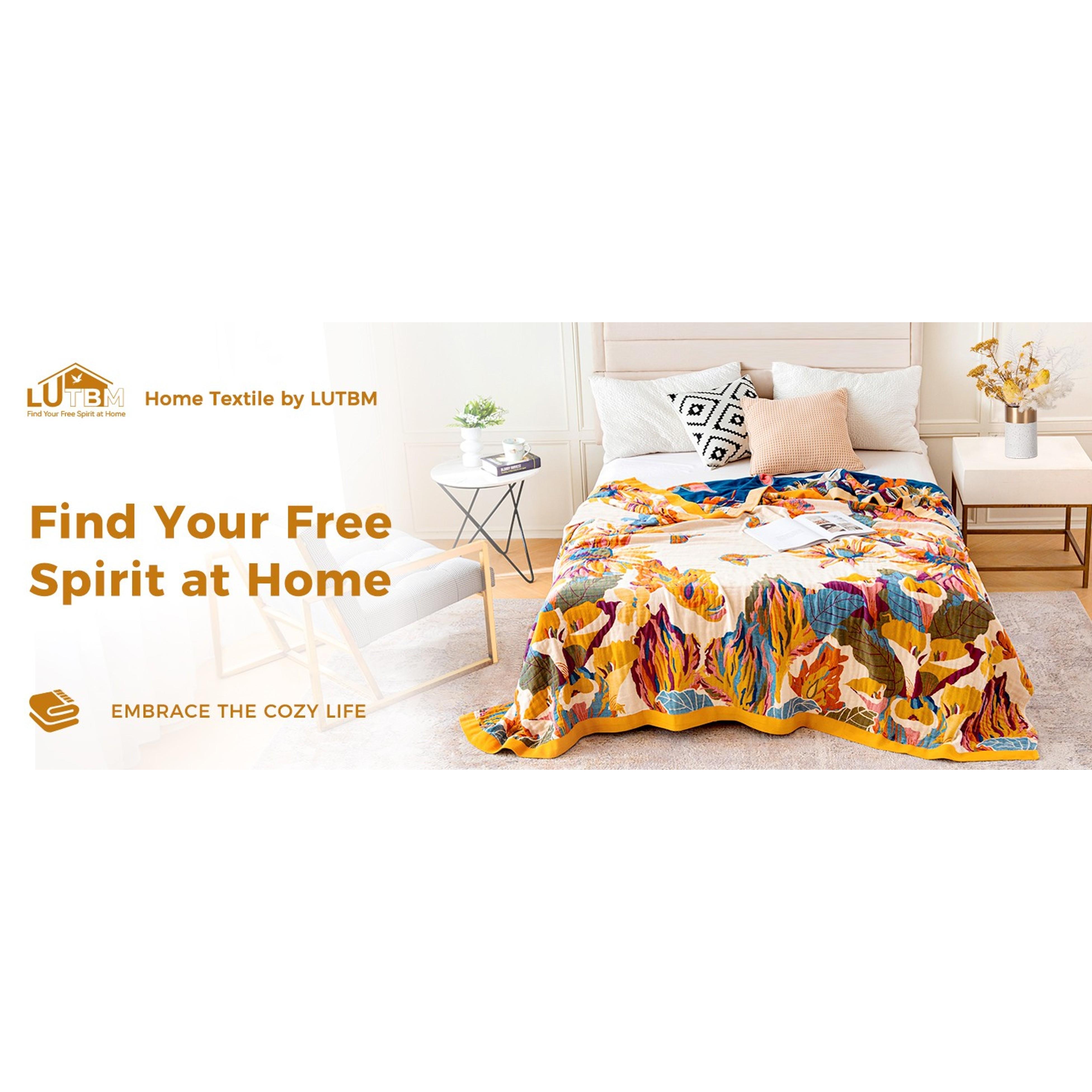 Reversible Jacquard Print Rectangular Boho Cotton Throw Blanket, 60"x80" 100% Cotton Lightweight Breathable Gauze, All-Season Couch Bed Chair Decor, Floral Butterfly Design