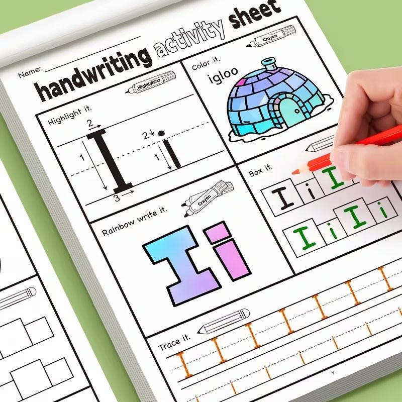 1-2 sets of children's writing practice books, containing 26 English letters A-Z, handwriting practice, tracing practice, coloring practice, perfect for family education, classroom teaching, back-to-school supplies, Homeschool Supplies