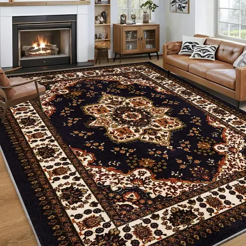 1pc Large Luxury Circular Indoor Rug - 84inx60in/210cmx150cm, Non-Slip Stays Put Grip, Machine Washable, for Living Room, Bedroom, High-Traffic Large Spaces