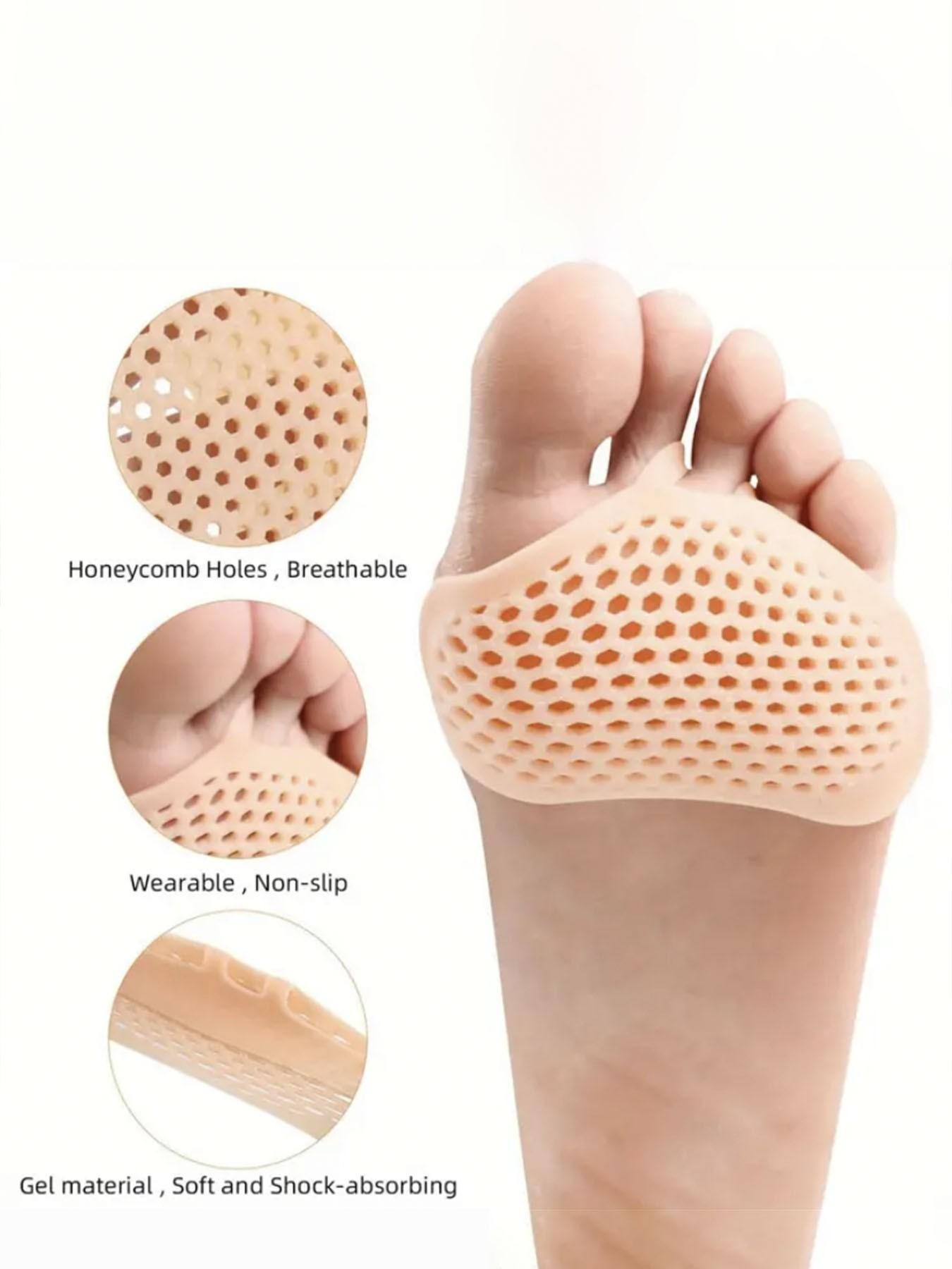 2 Pairs Honeycomb Silicone Soft Forefoot Pads, Anti-Slip Breathable Heel Pain Relief Insoles, Shoe Insoles
