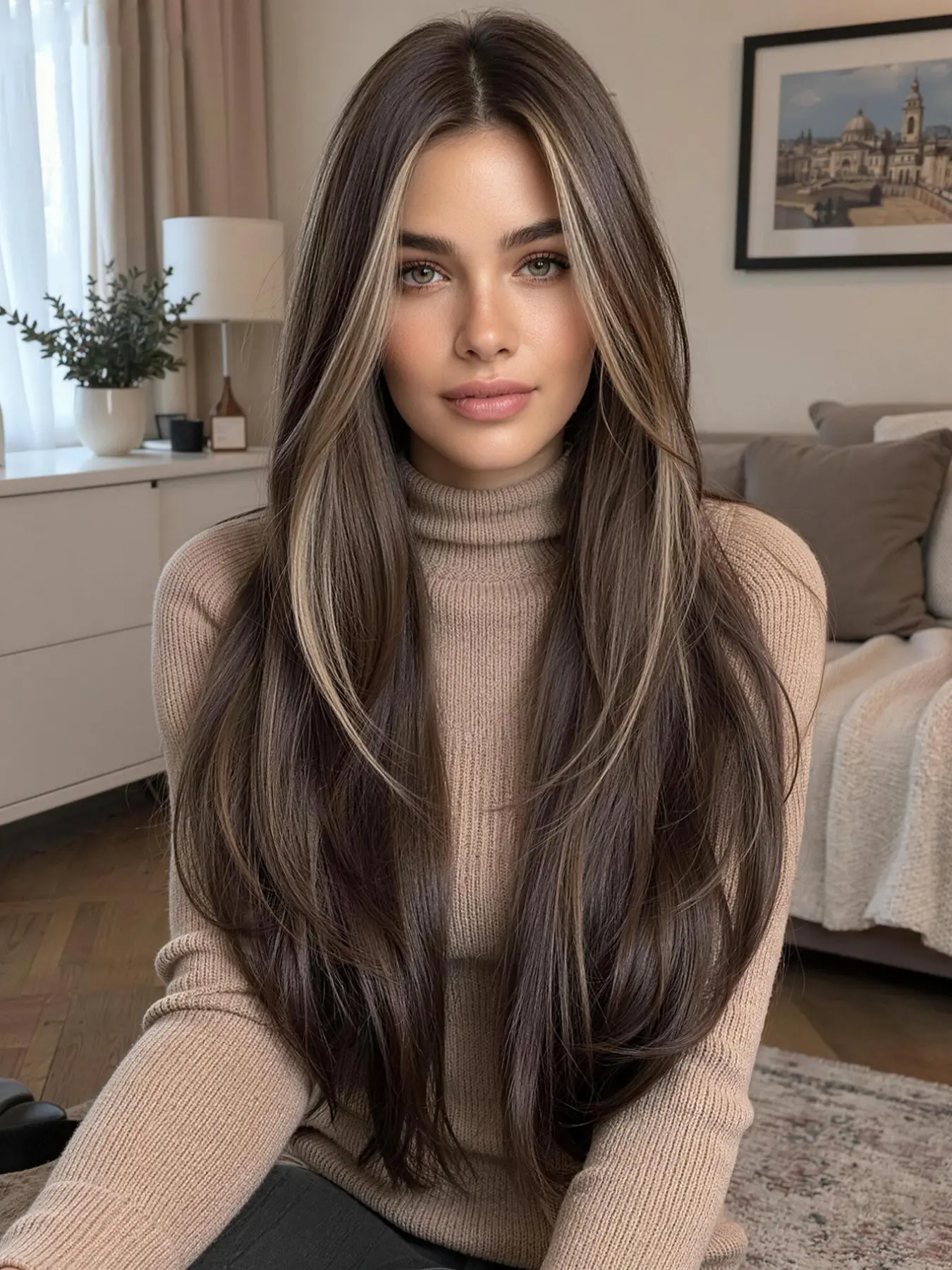 22-Inch Highlights Wig, Layered Cut, Heat-Resistant Fiber, Rose Net Cap, Suitable for Halloween and Daily Parties