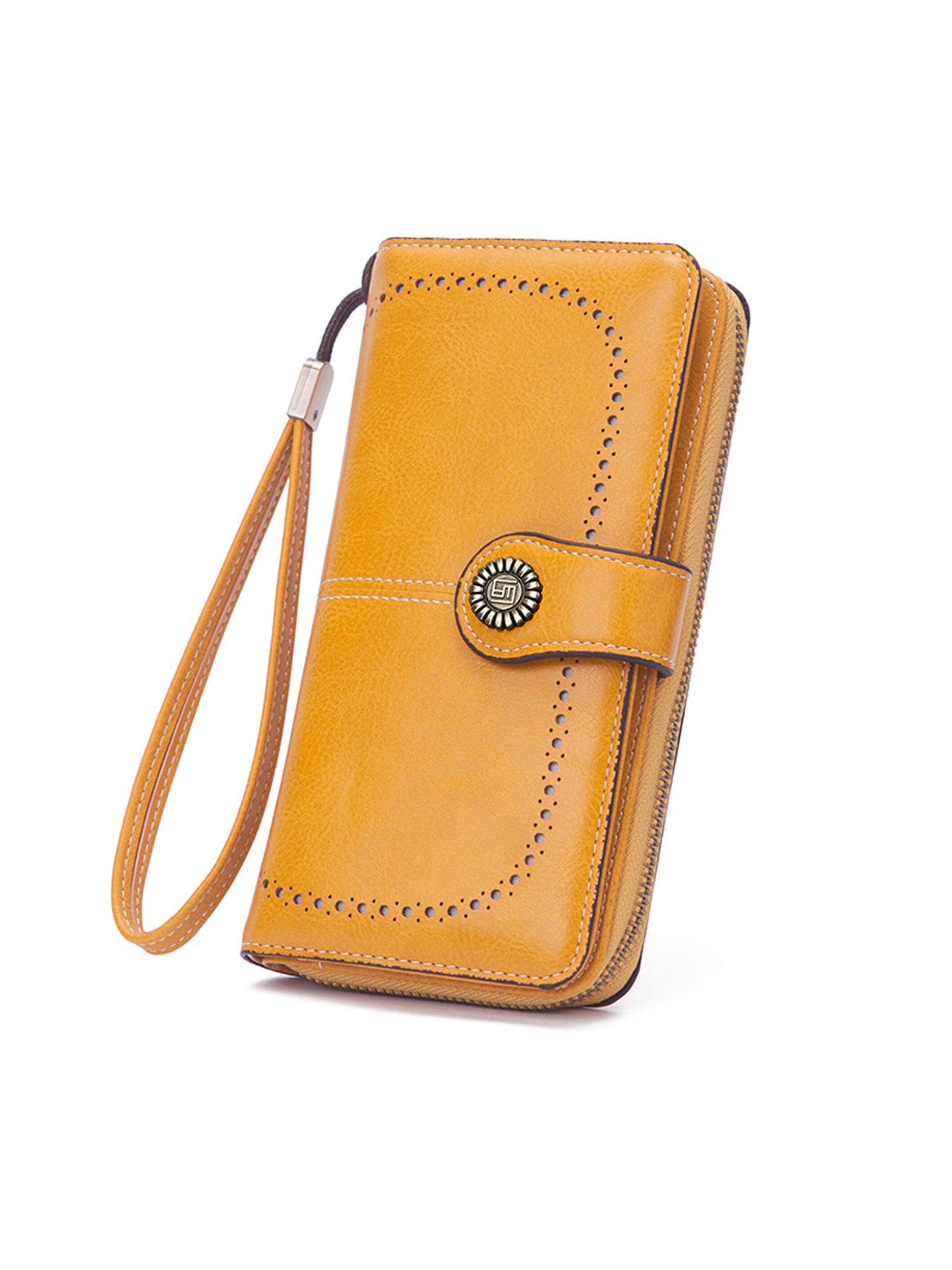 Women's Elegant Solid Color Long Wallet with Wrist Strap, Stylish Wallet, Multi-Functional Rfid Protection Zipper Wallet, Large Capacity Daily Use Handbag