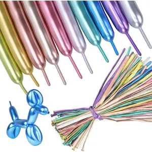 100 count Metallic 260 Balloons, Latex & Metal, 10 Colors,  Shapes, Party Decorations