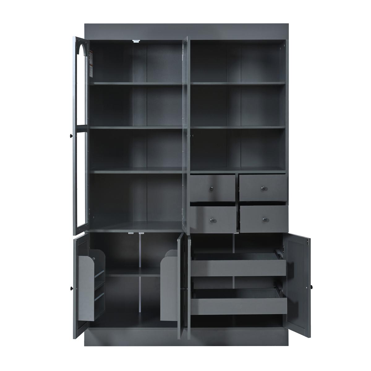 [Assembly Video Provided]  47.2x15.7x75inch Freestanding Buffet with Hutch, Tall Kitchen Pantry Cabinet with 4 Drawers, Door Shelves and Pull-out Trays for Dining room, Living Room, Gray