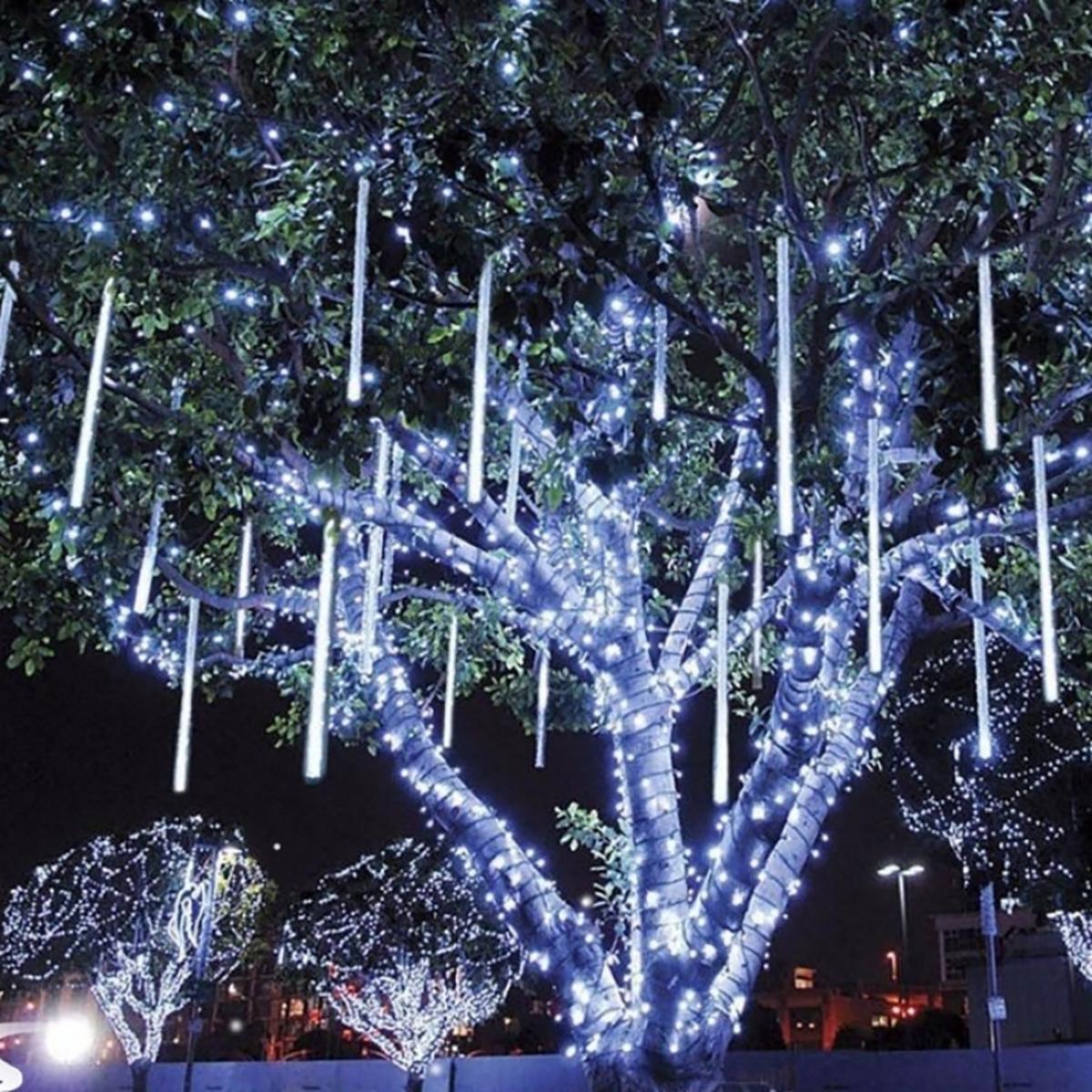 1pc 192LED Solar Meteor Shower Lights, Falling Rain Drop Lights, Solar Christmas Lights with 8 Light Tubes, IP55 Landscape Lighting for Trees Gardens Courtyards Christmas Wedding Party Mother's Day Halloween Christmas Outdoor Decoration