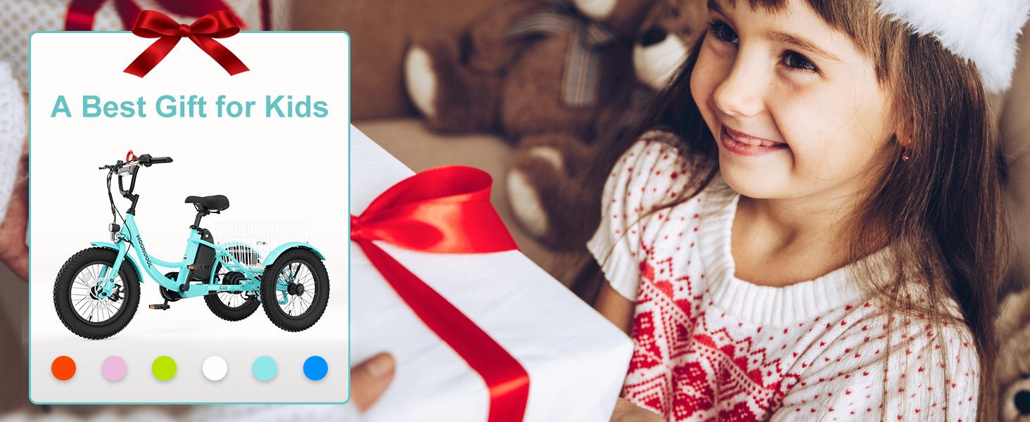 MOONCOOL Electric Tricycle for Youth, 35 Miles 16IN 3.0 Fat Tire Electric Trike, 3 Wheels Electric Bicycle Bikes, 250W Aluminum Frame Electric Tricycle Etrike with Removable Battery and Basket