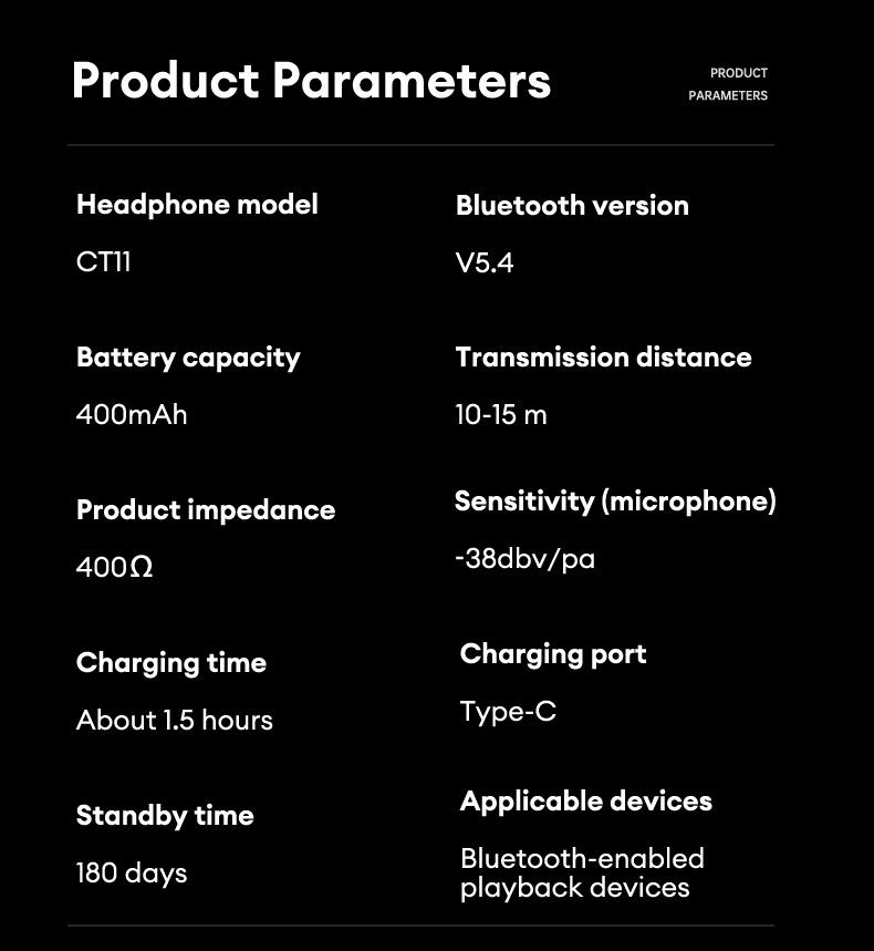 HYUNDAI CT11 Clip-on Design BlueTooth Earphone with LCD Full Color Touch Screen, Audio Wireless Headphones for Music & Phone Calls
