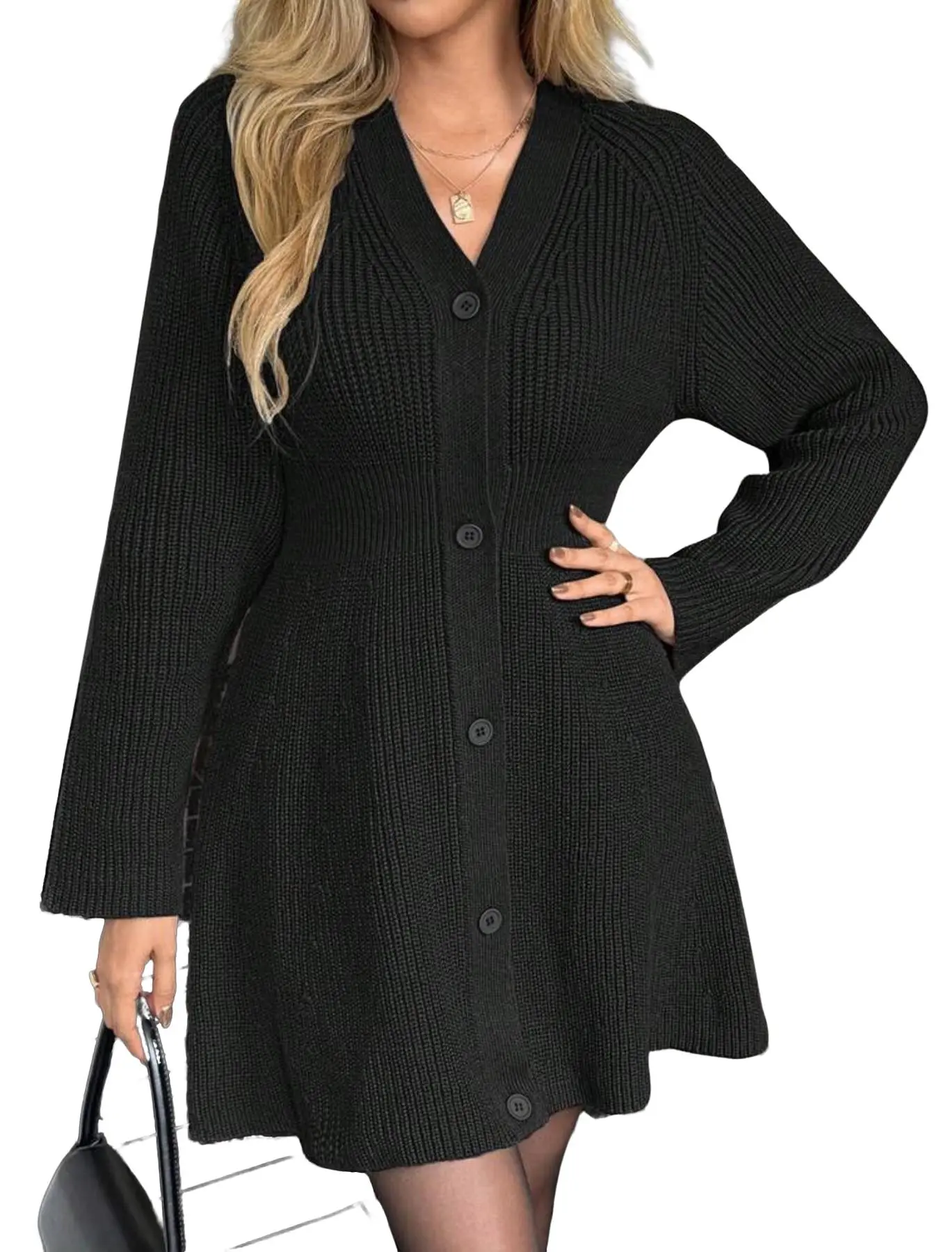 Women's Long Cardigan, Fashion Lightweight Knit Cape Coat, V-Neck Button Front Pullover, Fall Winter Outerwear, Stylish Dress
