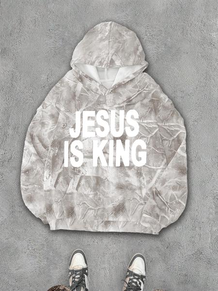 Jesus Is King Unisex Casual Hoodie, Branch Print Long Sleeve Loose Fit, Graduation & Back-To-School Wear, Fall Fashion Street Style