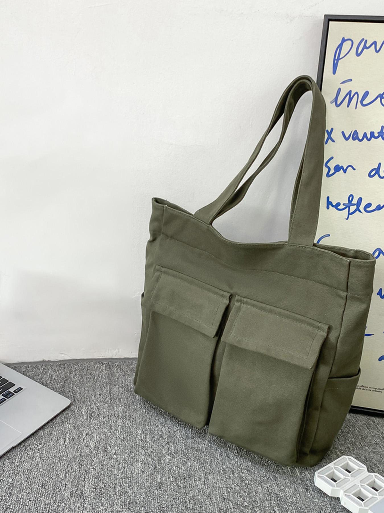 1PC Men's tote bag, solid color zipper closure, fashionable and versatile, simple and large capacity, suitable for daily commuting, outdoor travel, camping, suitable for students, campus, men's tote bag