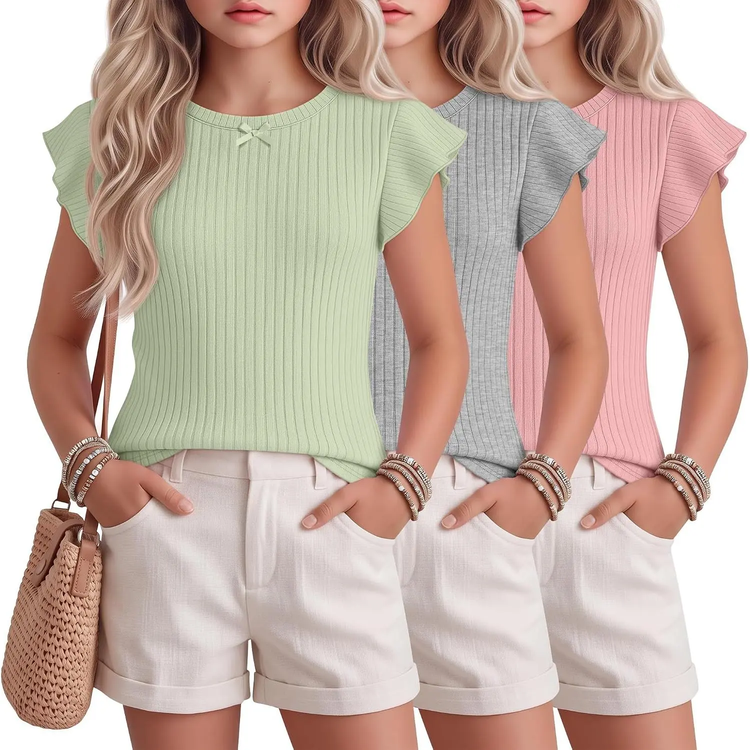 Light Green, Gray, Macaron Pink