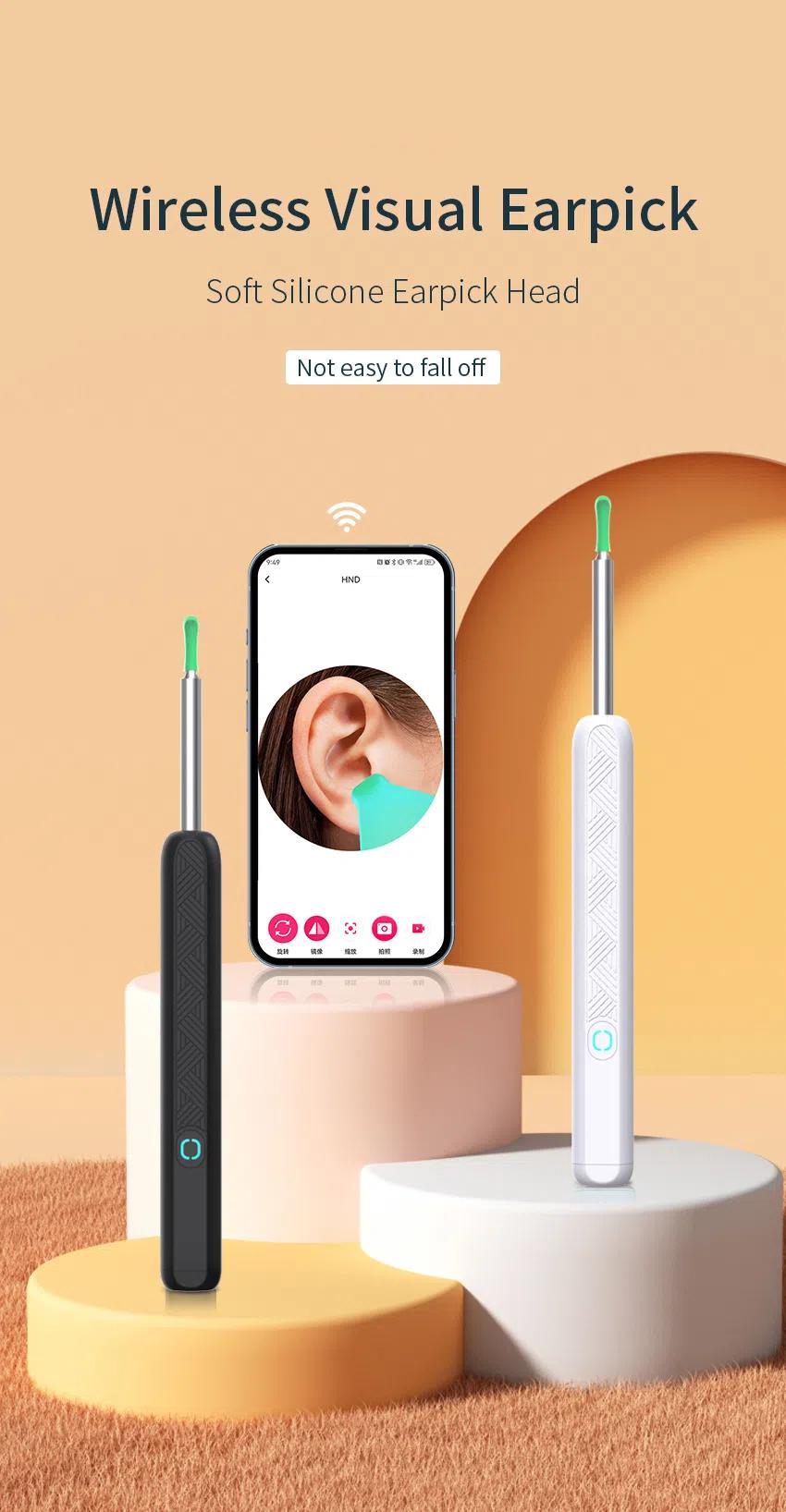 JPHYLL Rechargeable Earwax Removal Tool Kit with 360° Camera Waterproof Type-C Charging Portable Ear Cleaner for iPhone & Android 8 Attachments