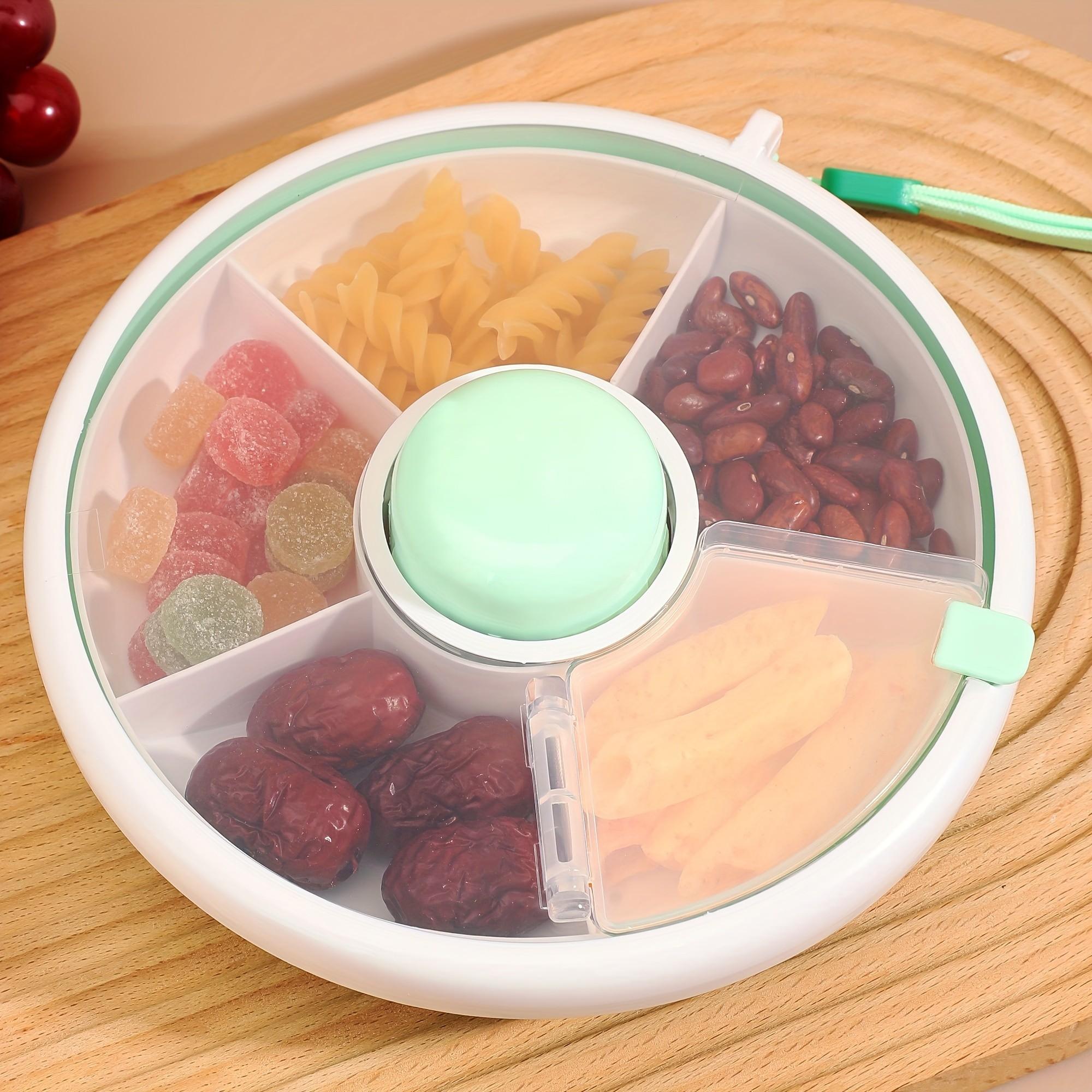 Portable Snack Rotating Fruit Tray, Snack Rotating Container with Lid, 5 Compartment Snack Storage Box, Convenient Food Organizer, Fruit Storage Containers