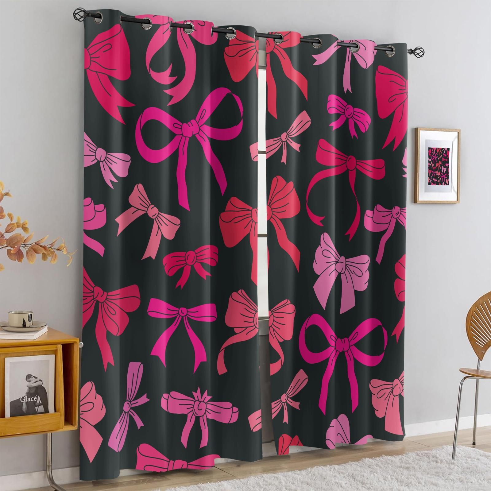 2 Panels Set Cute Coquette Bow Print Blackout Curtains, Y2K Aesthetic Darkening Grommet Window Drapes, Privacy Protection & Light Blocking, Perfect for Bedroom, Living Room, Dorm & Girls' Room Trendy Home Decor