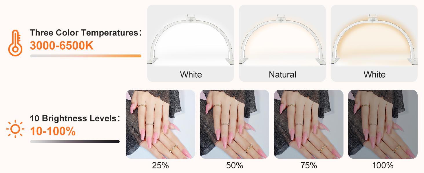 Half Moon Light for Nail Desk with Phone Holder, 28IN Folding Half-moon Lamp with Shinning Diamond, Arch Nail Tech Light with 3 Color Modes & 10 Brightness,For Manicure, Eyelash Extension, Tattooing, Skin Management, Color Temperature 3000-6500K