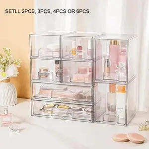 Stackable Storage Drawers Set of 2/4/6 Pack Clear Plastic Organizer Bins for Nursery Bottle Station and Beauty Supplies Vanity Bathroom Cabinet Pantry Organization Multi-Size Flexible Design