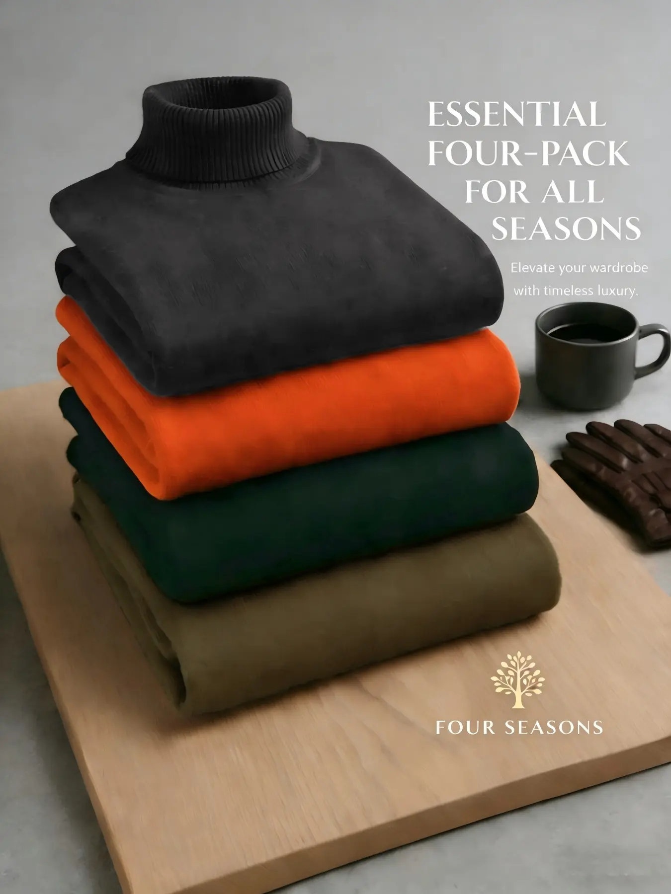 【Black Friday】Men's 4-Pack Classic Knitted Ribbed Turtleneck Sweaters, Soft Ribbed Knit Slim-Fit Anti-Pilling Long-Sleeve Tops, Ideal for Office Commute and Fall/Winter Casual Basic Knitwear