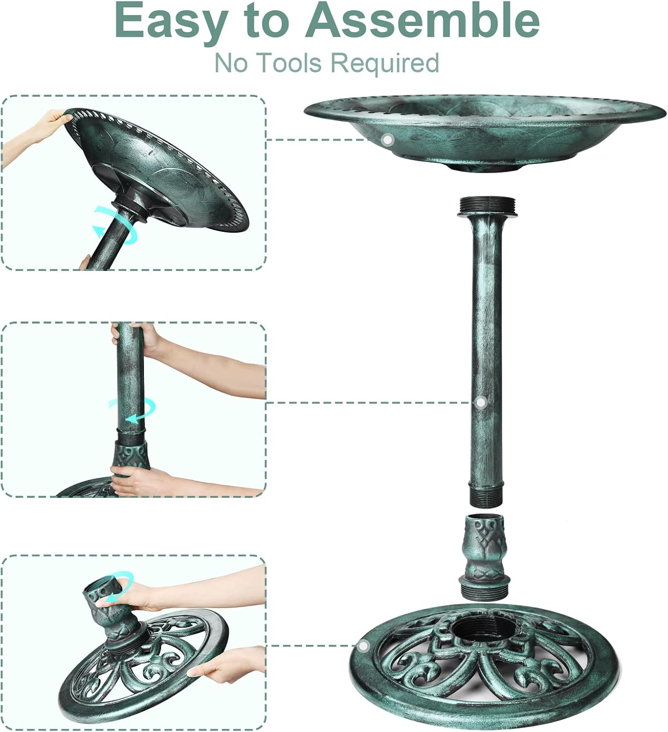 AlSITIN Outdoor Garden Vintage Bird Bath with Two Little Bird Decorations, Weather Resistant Polyresin, 30 Inch-Backyard Expressions