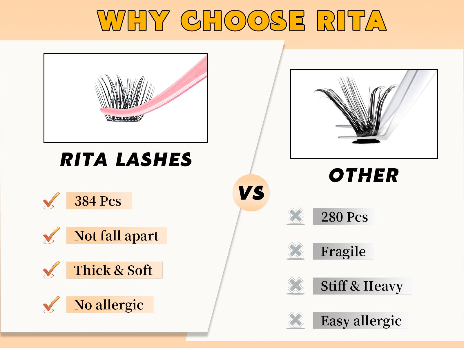 RITALASH 384PCS 4 style Cluster Lashes book Individual Lashes Clusters Eyelash Extensions False Eyelashes DIY False Lash Extension Kit Reusable False Eyelashes Natural Look Mix 10-16mm Makeup