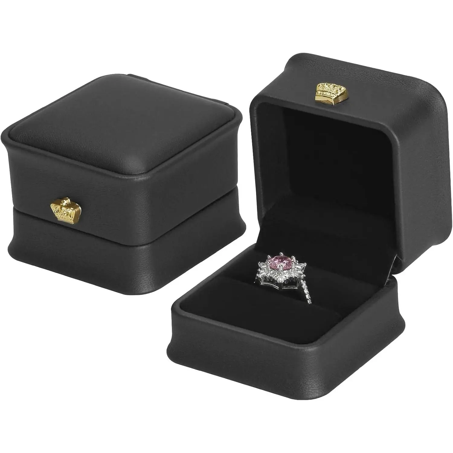 2 count Wedding Ring Box for Proposal (Black) |  PU Leather,   Holder Case for Women, for Engagement Birthday Anniversary