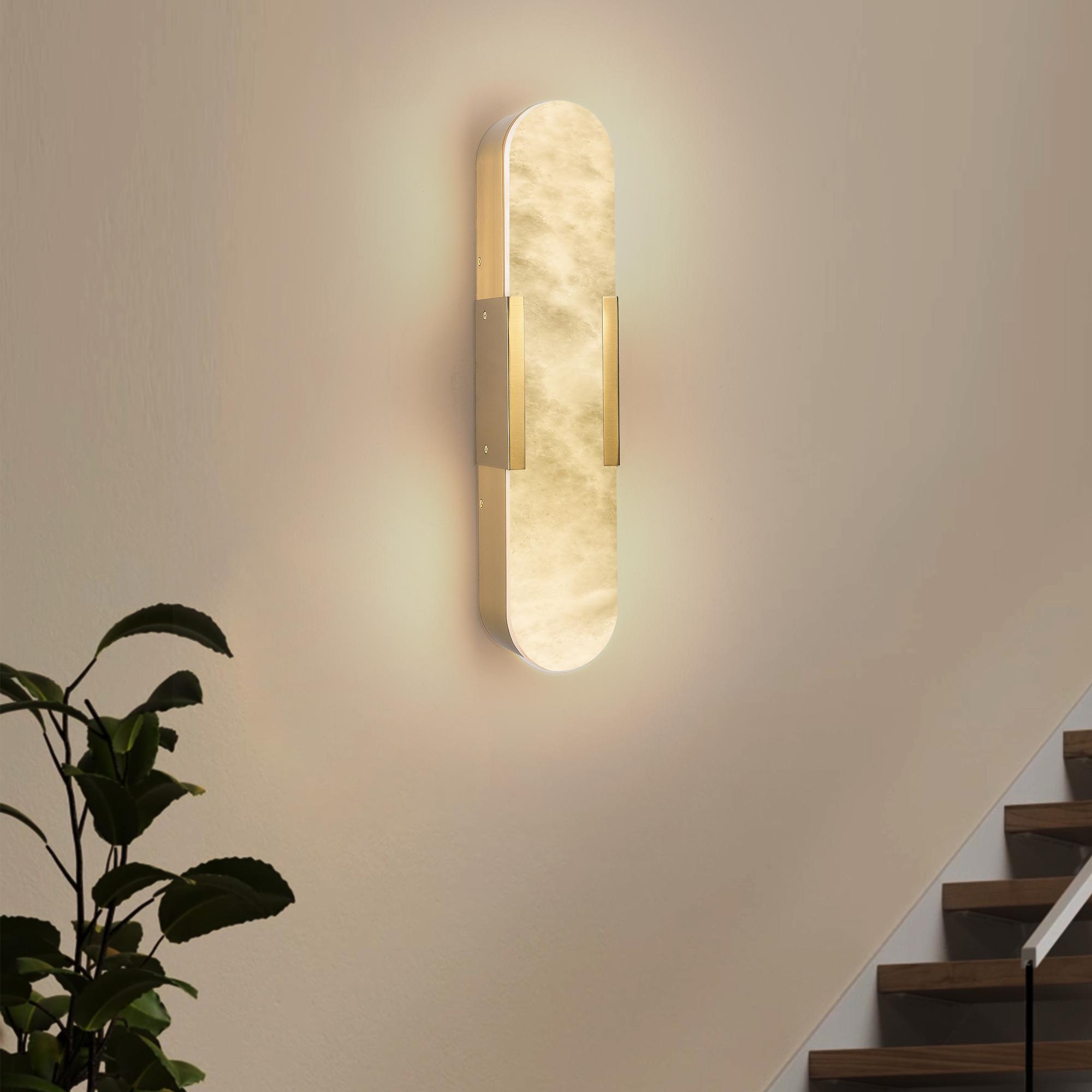 Set of 2 Luxury Gold Marble Wall Sconces, Modern Natural Stone Wall Light Fixtures with Elegant Design for Bathroom, Bedroom, Living Room, Hallway & Vanity Decor