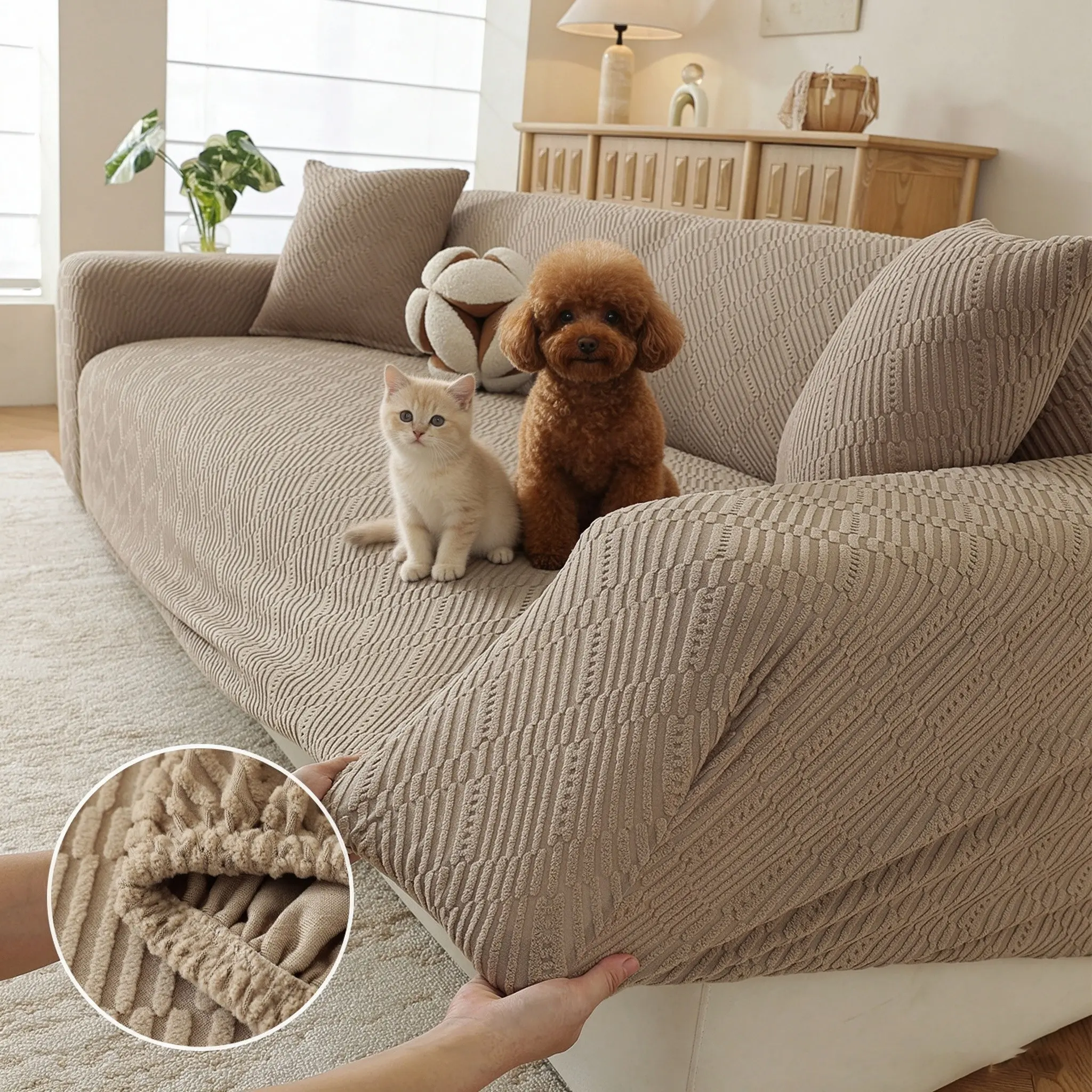 Elastic Jacquard Fleece Sofa Cover, Slipcover For Sofa, Universal Pet-Friendly Non-Slip Washable Furniture Protector, //, 1/2/3/4 Person, All Seasons