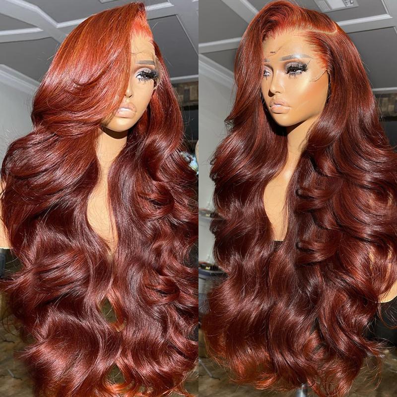 Bling Hair Reddish Brown Body Wave 13x4 13x6 Hd Lace Frontal Human Hair Wig Brazilian Wavy Pre Plucked Color Wig for Black Women with Baby Hair 34inch