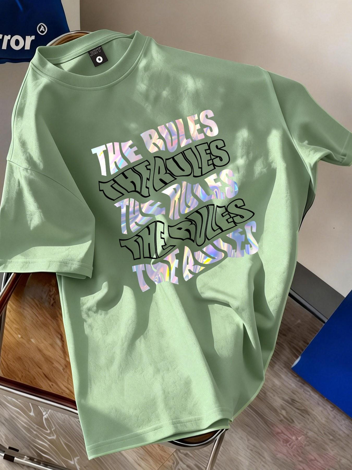 The Rules Laser Y2K Rebel Style Printed T-Shirt, Unisex Oversize Loose Fit, Casual Minimalist Design, Short Sleeve, No Collar, Random Print