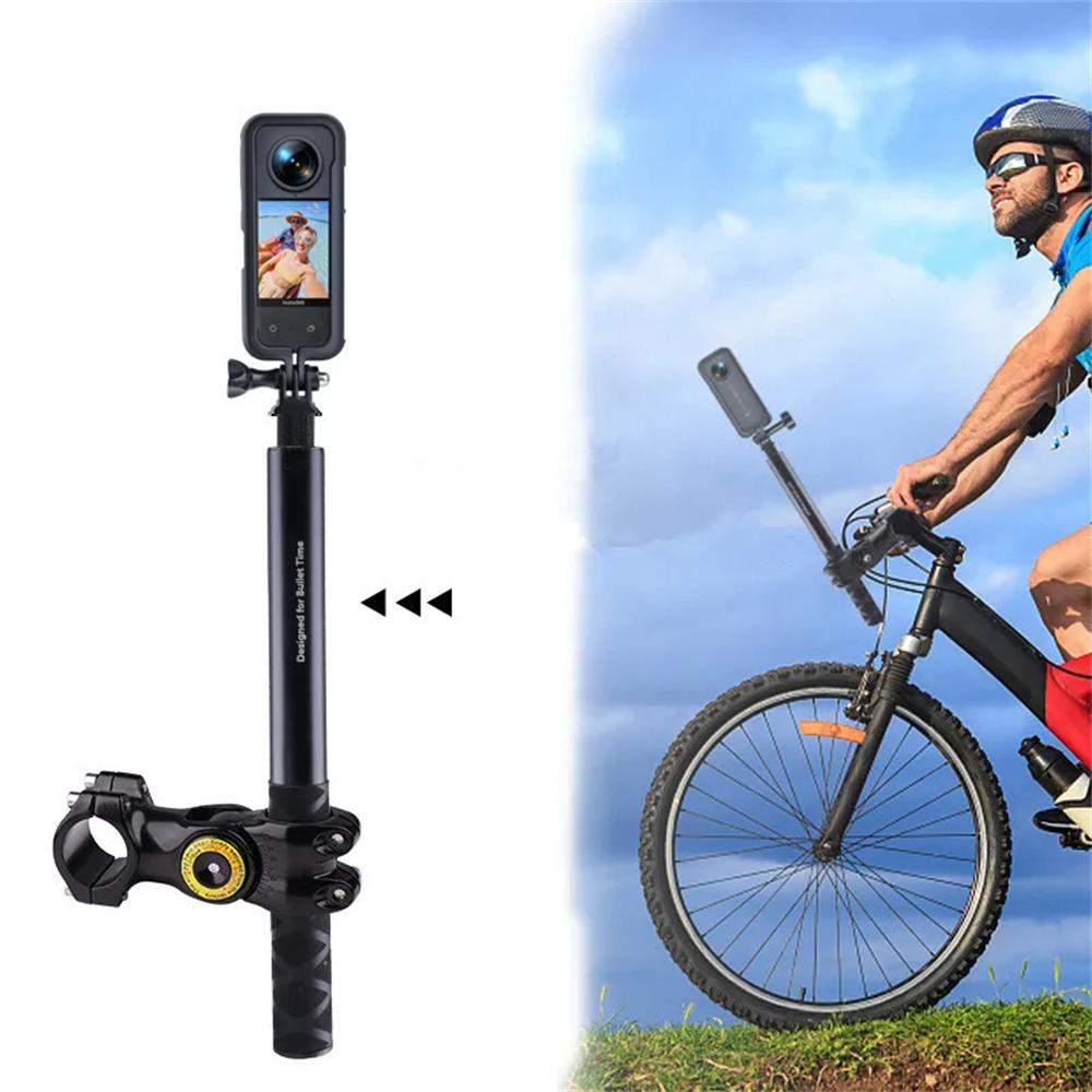 Adjustable Motorcycle and Bicycle Selfie Stick Handlebar Mount, Metal Camera Bracket with 1/4 Inch Screw, Compatible with Gopro and Insta360