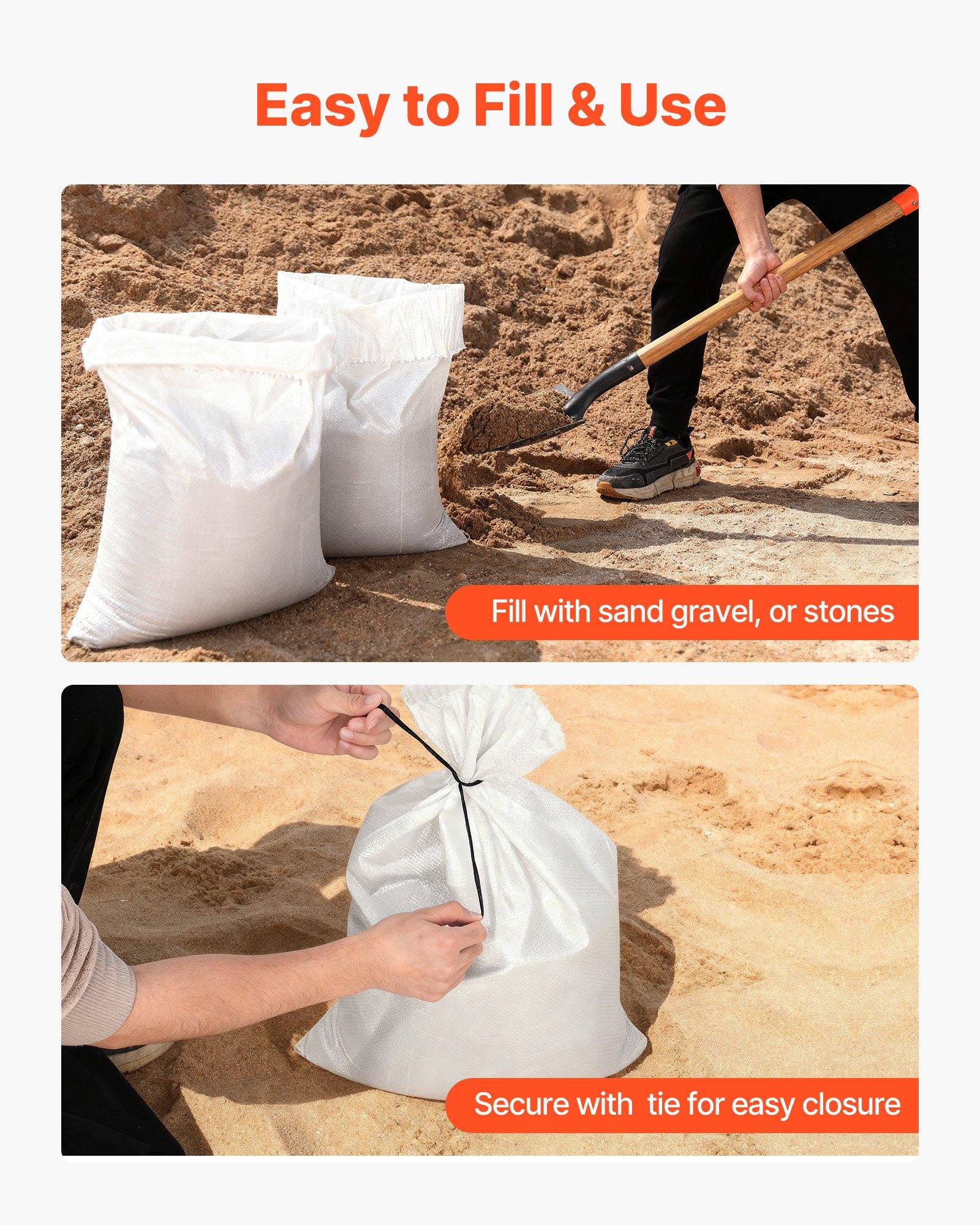 VEVOR Empty Sandbags, 200 Packs 16 x 26 in, Heavy Duty Sand Bags Sacks with Ties, 50lb Capacity Woven Polypropylene Sandbags, Tear-Resistant & UV-Resistant Sand Bags for Flood Protection Barrier VEVOR Empty Sandbags, 200 Packs 16 x 26 in, Heavy Duty Sand Bags Sacks with Ties, 50lb Capacity Woven Polypropylene Sandbags, Tear-Resistant & UV-Resistant Sand Bags for Flood Protection Barrier
