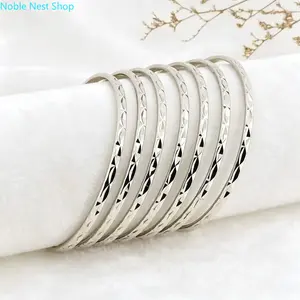 Women 7Pcs Silver Plated Faceted Stackable Bangle Set, Shiny Copper Base Layered Stacking Wrist Jewelry, Polished Layering Bracelets for Daily Wear Birthday & Anniversary Gifts